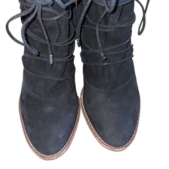 Sam Edelman Millard Black Leather Lace-Up Heeled Ankle Booties - Picture 3 of 6